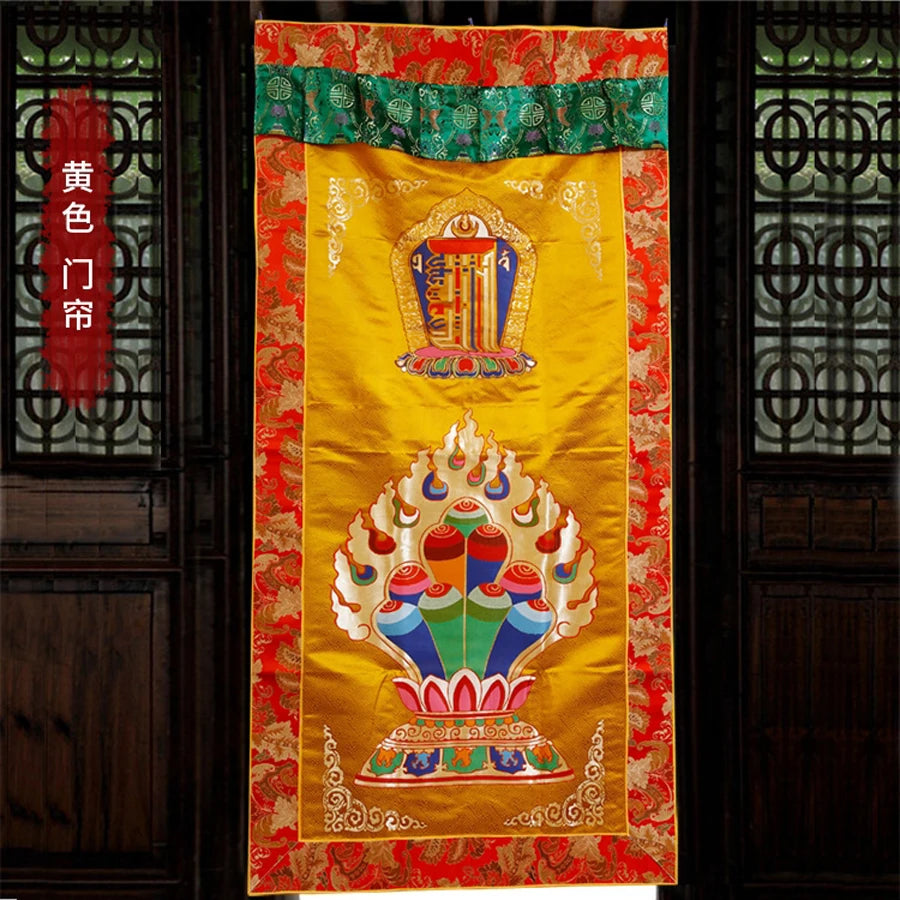 Wholesale Buddhist supplie Greco-Buddhist Tibet Buddhism Kalachakra Auspicious Embroidery Tapestry wall Door curtain talisman