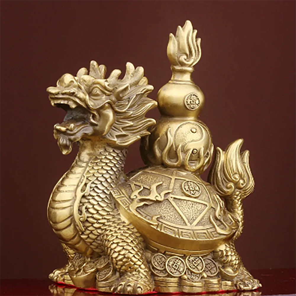 Pure copper dragon turtle ornaments Pure copper money dragon head turtle home decoration handicrafts in office living room