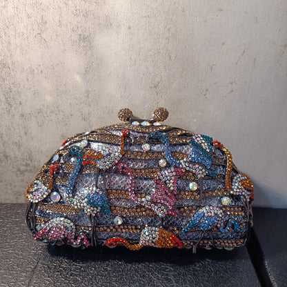Multicolored Animal Flamingo Cute Dinner Clutches Women Crystal Hollow Purse Wedding Bridal Evening Bags Diamond Party Handbags