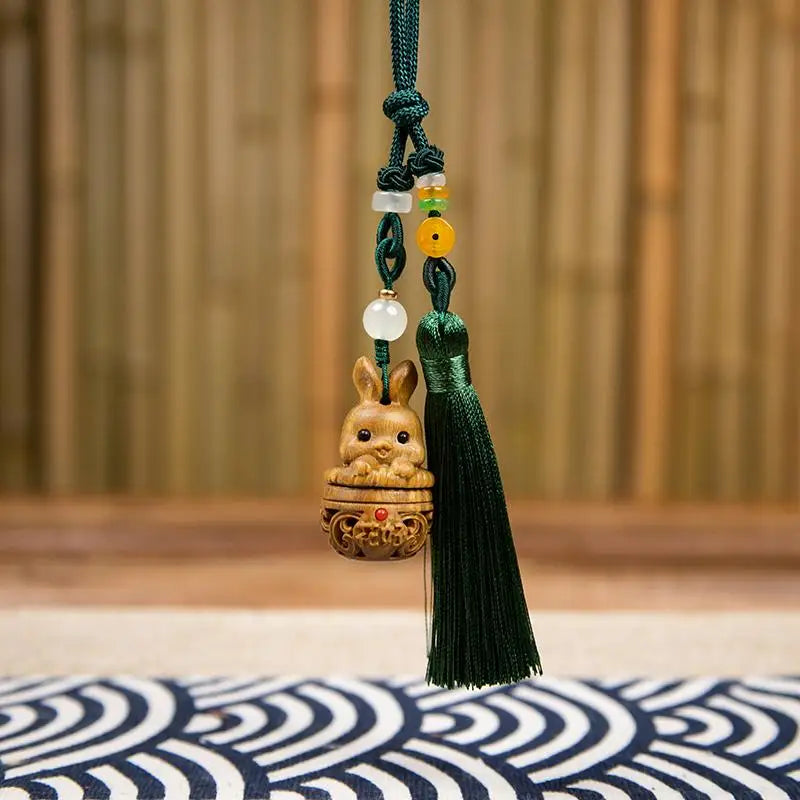 Green sandalwood carved cute hollow rabbit fragrance expander  pendant  sachet autumn vintage windmill interior pendant