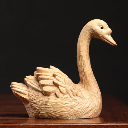 Boxwood wood statue Animal sculpture Solid wood swan decoration handlebar home decoration tabletop crafts