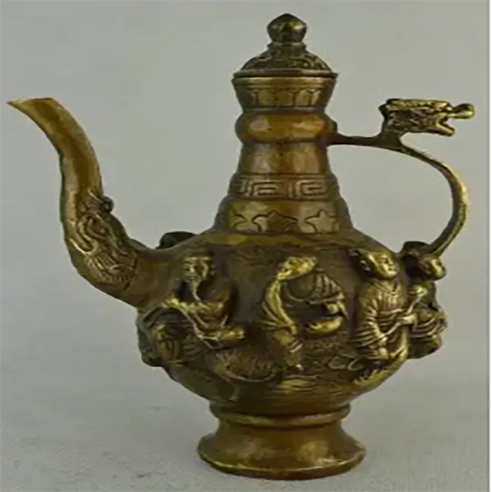 Elaborate Old Ancient Chinese Classic Brass Eight Immortals Teapot