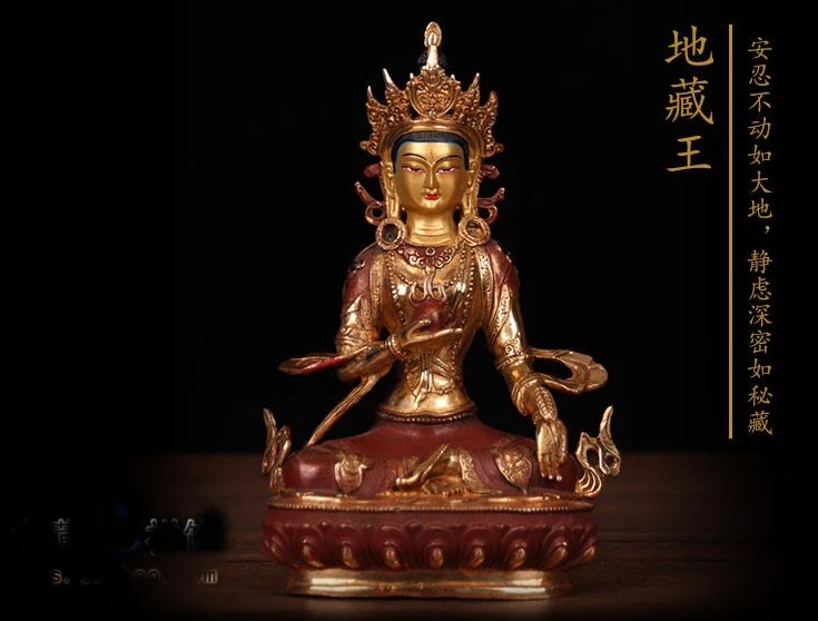 22cm TALL# GOOD # bless Safety Health Talisman #efficacious Protection Nepal Gold-plated Ksitigarbha Bodhisattva Buddha statue