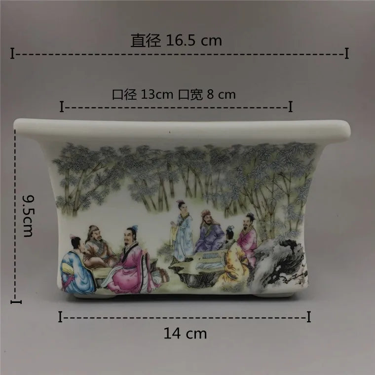 Chinese Old PorcelainPink Bamboo Tree Flower Pot With Qixian Pattern