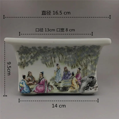 Chinese Old PorcelainPink Bamboo Tree Flower Pot With Qixian Pattern