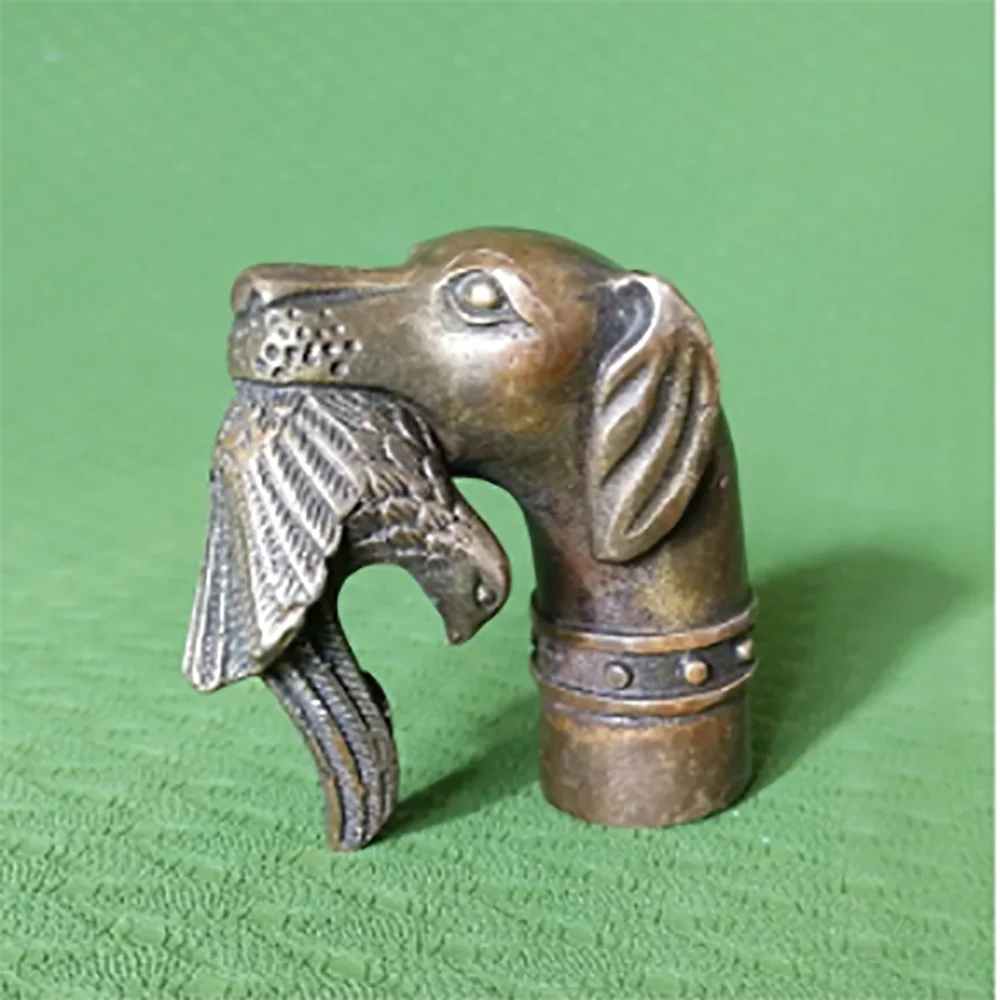RARE VICTORIAN OLD BRONZE HAND CARVED DOG BITE BIRD STATUE WALKING STICK HEAD