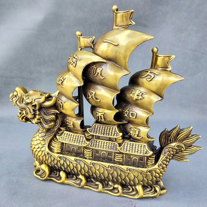 HOT SALE # HOME business company GIFT efficacious Talisman Money Drawing GOLD dragon boat Sailboat brass FENG SHUI Mascot statue