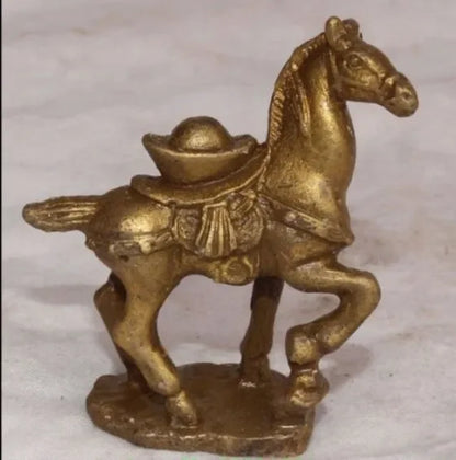 Chinese Brass Running Yuan Bao On Horse Animal Statue Sculpture