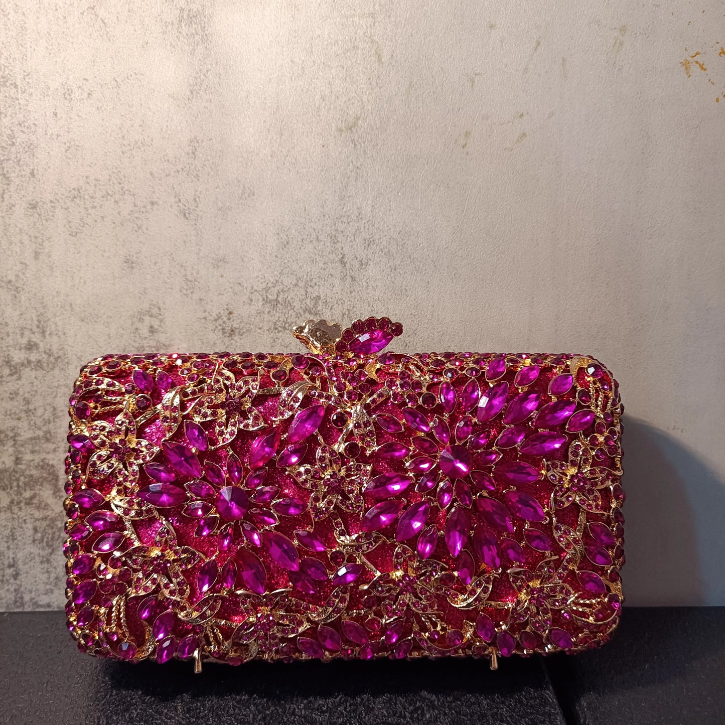Women Hollow Out Flower Crystal Clutch Purse Wedding Bridal Floral Dinner Evening Bag Hot Pink Diamond Birthday Party Handbag