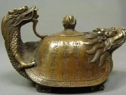 Decorated Old Bronze Chinese Old Copper Handwork Dragon Tea Pot Antique crafts Copper sculpture home.
