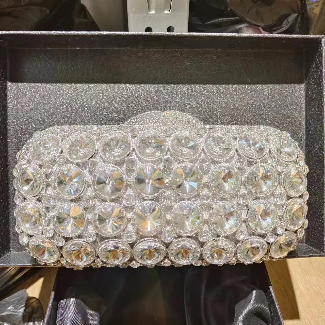 XIYUAN Newest Sliver Purple Women Crystal Handbag And Purse Party Bridal Metal Evening Wallet Ladies Diamond Day Clutch Bag
