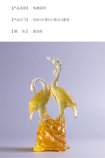 Turtle and Crane Year-long longevity Ornament Coloured glaze handicrafts birthday gift decoration
