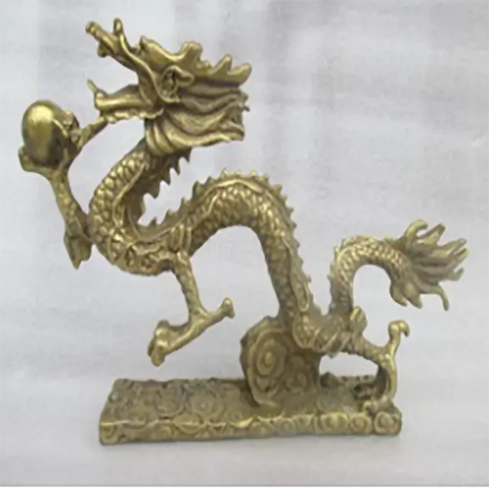 Length:6.7 inche / Elaborate Chinese manual old brass play pearl dragon auspicious statue No.2
