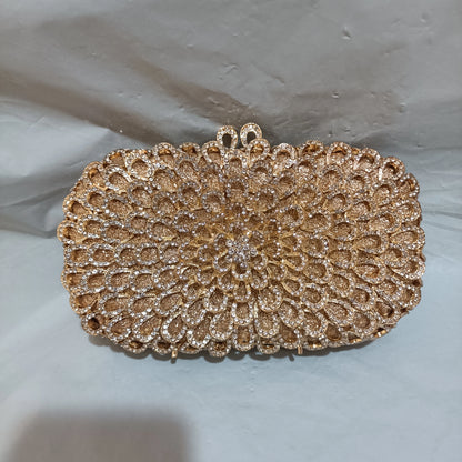 Hollow Out Female Flower White Diamond Gold Handbag Woman Wedding Bride Elegant Bag Silver Crystal Floral Gala Dinner Prom Purse