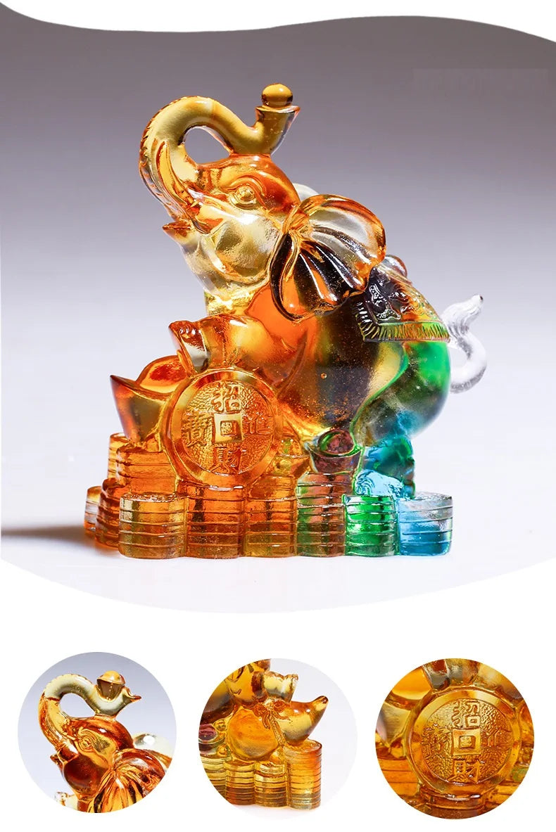 Pure handmade Coloured glaze elephant ornaments and crafts auspicious fortune Step on the gourd ingot elephant
