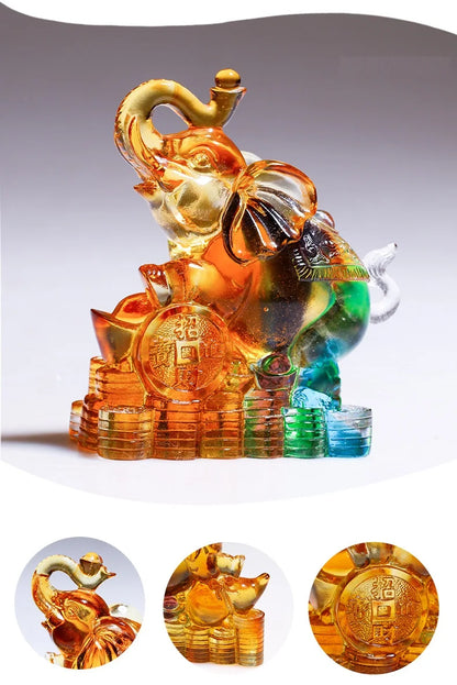 Pure handmade Coloured glaze elephant ornaments and crafts auspicious fortune Step on the gourd ingot elephant