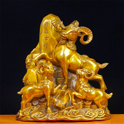 Pure Copper Sanyang Kaitai Ornaments, Treasure Pot of Wealth, Sanyang Kaitai Zodiac, Copper Sheep Town House Decoration