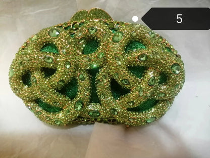Woman Silver Green Diamond Hollow Snake Purses Bridal Formal Dinner Banquet Animal Handbag Crystal Wedding Party Cocktail Bags