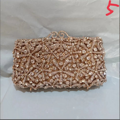 Woman Hollow Out White Red Diamond Gold Evening Purse Bridal Dinner Prom Flower Handbag Wedding Party Crystal Floral Banquet Bag