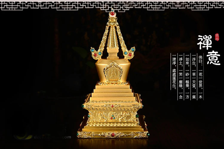 TOP GOOD buddha statue # 22cm # HOME Talisman # Buddhism Bodhi Pagoda Shariputra Pagoda Gilding brass statu