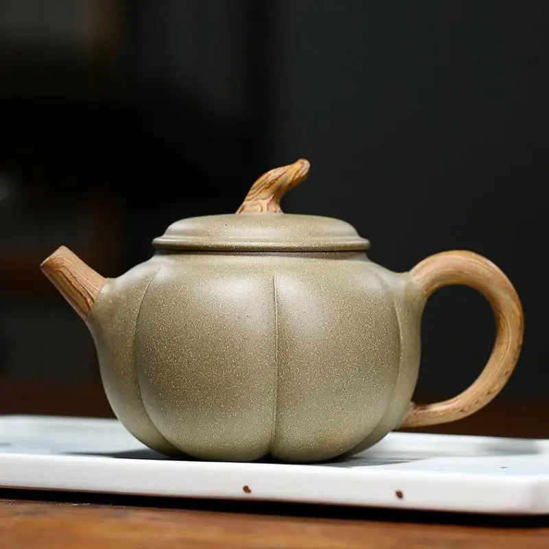 Handmade Bean Green Eggplant Pot, Zisha Teapot, Yixing Handmade Pot, Kung-Fu Teaware, Purple Clay Drinkware for Puer Green