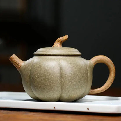 Handmade Bean Green Eggplant Pot, Zisha Teapot, Yixing Handmade Pot, Kung-Fu Teaware, Purple Clay Drinkware for Puer Green