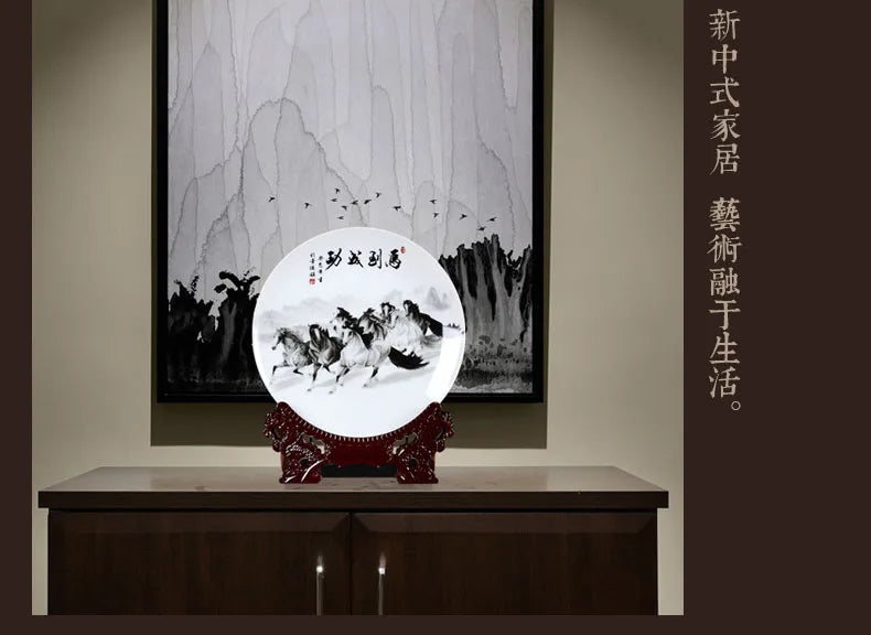 bring good luck success drawing money Best business gift home office good Jingdezhen porcelain horses decorative plates
