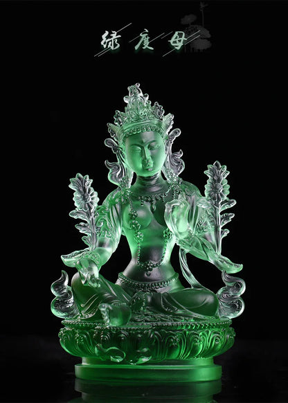 Coloured glaze Green Tara Buddha Statue Guanyin Tantra Buddhist Temple Home Worship Ornament Crafts
