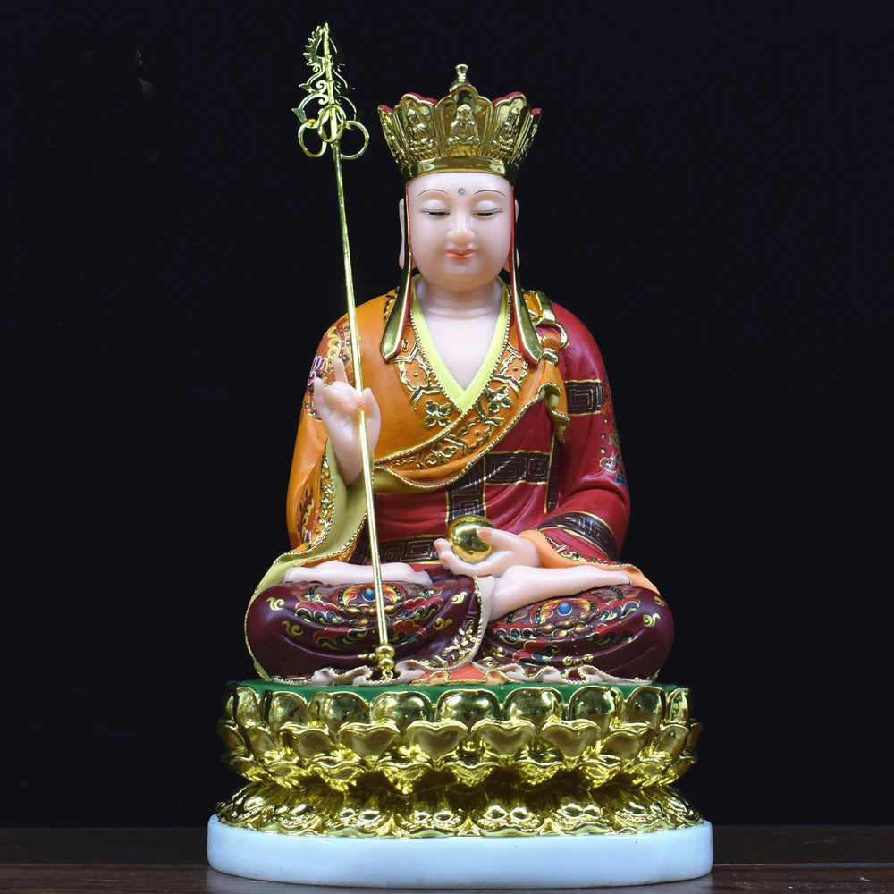 High-grade Buddha statue Home store company Shrine FAMILY bless safe Painted DI ZANG PUSA ksitigarbha jade gilding Sculpture