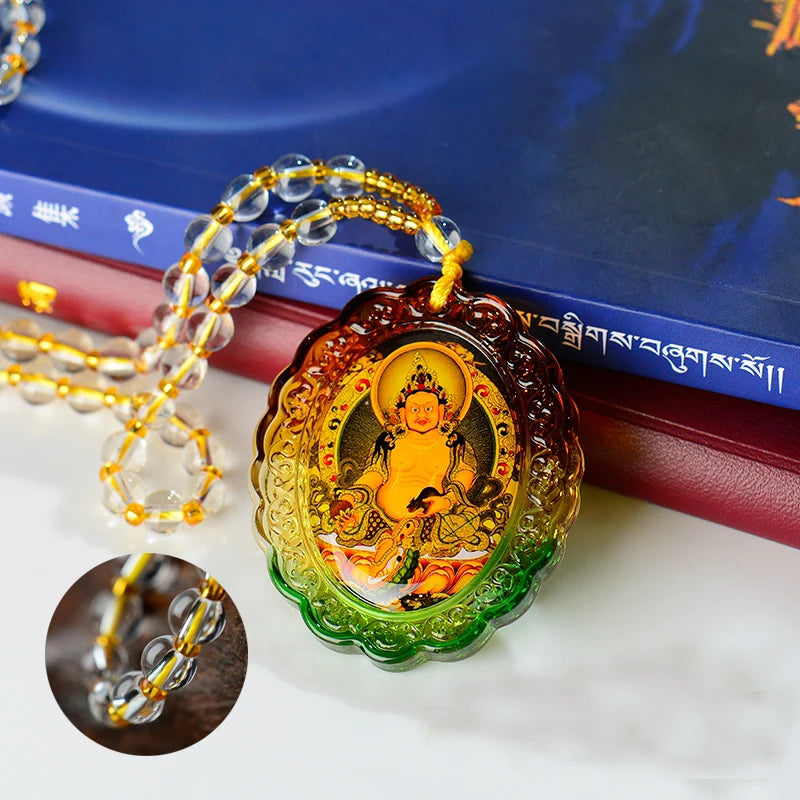 Buddhism Geomantic omen master talisman bring money good luck ZHAO CAI Yellow Jambhala fortune god buddha Pendant Amulet