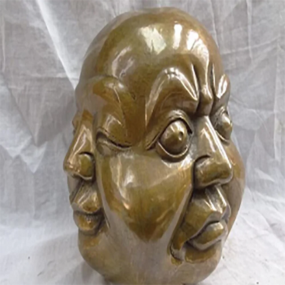 9CM China Chinese Bronze Copper Buddhism Happy 4 Face Maitreya Buddha Head Statue unicornio garden decoration