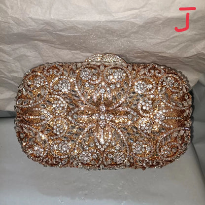 Woman White Diamond Gold Flower Evening Purse Ladies Bridal Dinner Banquet Hollow Out Handbag Crystal Wedding Party Floral Bag