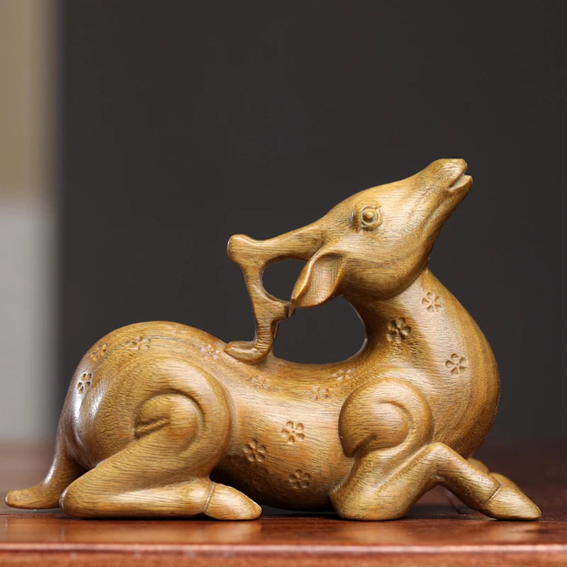 Green rosewood statue Lucky deer a deer peace car decoration handhandle piece home decoration solid wood wood sculpture