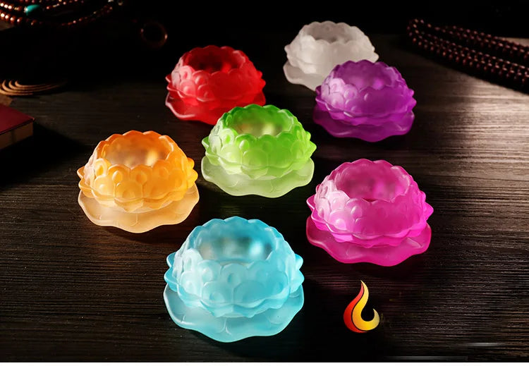 Wholesale Buddhist articles -TOP COOL--HOME Birthday part art - 7PCS- Colored Glaze Lotus lamp holder Holy water cup