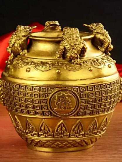 Copper cornucopia ornament, Golden Toad, four sides, money and giftS