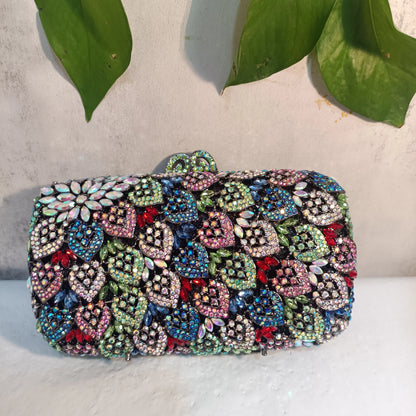 Multicolored Diamond Flower Leaves Dinner Crystal Bag Woman Party Hollow Out Floral Evening Purse Wedding Bridal Banquet Handbag