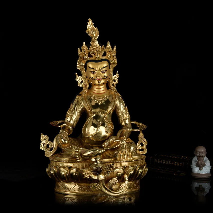 48 cm LARGE # HOME hall Protection Talisman Huge gold-plated gilt Yellow Jambhala God of money buddha statue