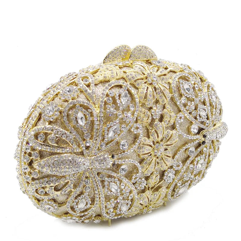 Woman Hollow Out Blue Gold Silver Diamond Evening Bag Animal Butterfly Crystal Clutch Purse Lady Wedding Bridal Party Handbag