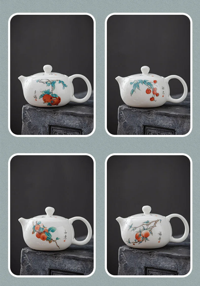 120ml Exquisite Suet Jade Ceramic Teapots Hand Painted Fruit Pattern Tea Pot Travel Portable Kettle Chinese Handmade Tea Set