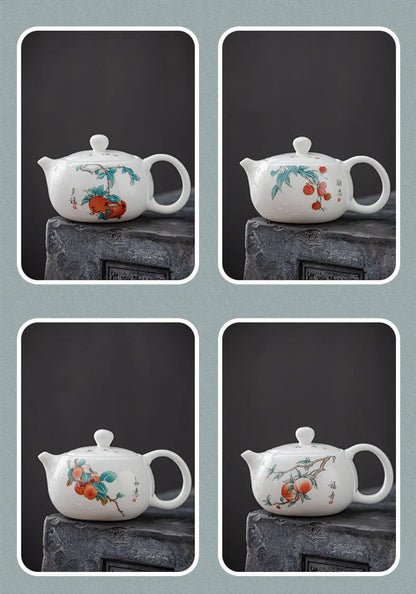 120ml Exquisite Suet Jade Ceramic Teapots Hand Painted Fruit Pattern Tea Pot Travel Portable Kettle Chinese Handmade Tea Set