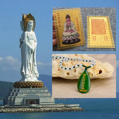 Southeast Asia Geomantic Buddhism Amulet Guan yin buddha bless safety healthy good luck Golden Card symbol talisman + Pendant