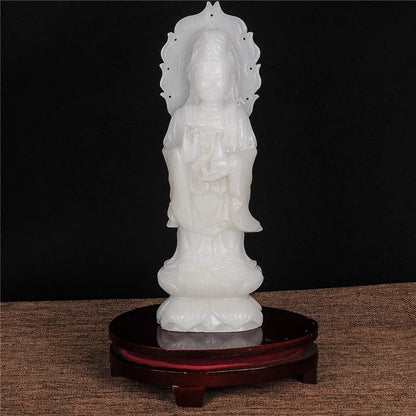 TOP GOOD Buddhist office home efficacious Talisman Protection High-grade white jade Guanyin buddha handicraft Sculpture -30CM