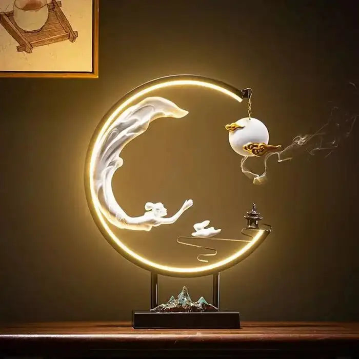 Celestial Moon Incense Burner Lamp Luxury Ceramic Incense Burner Backflow Lamp Big Incense Burner Moon Smoke Simple Home Decorat