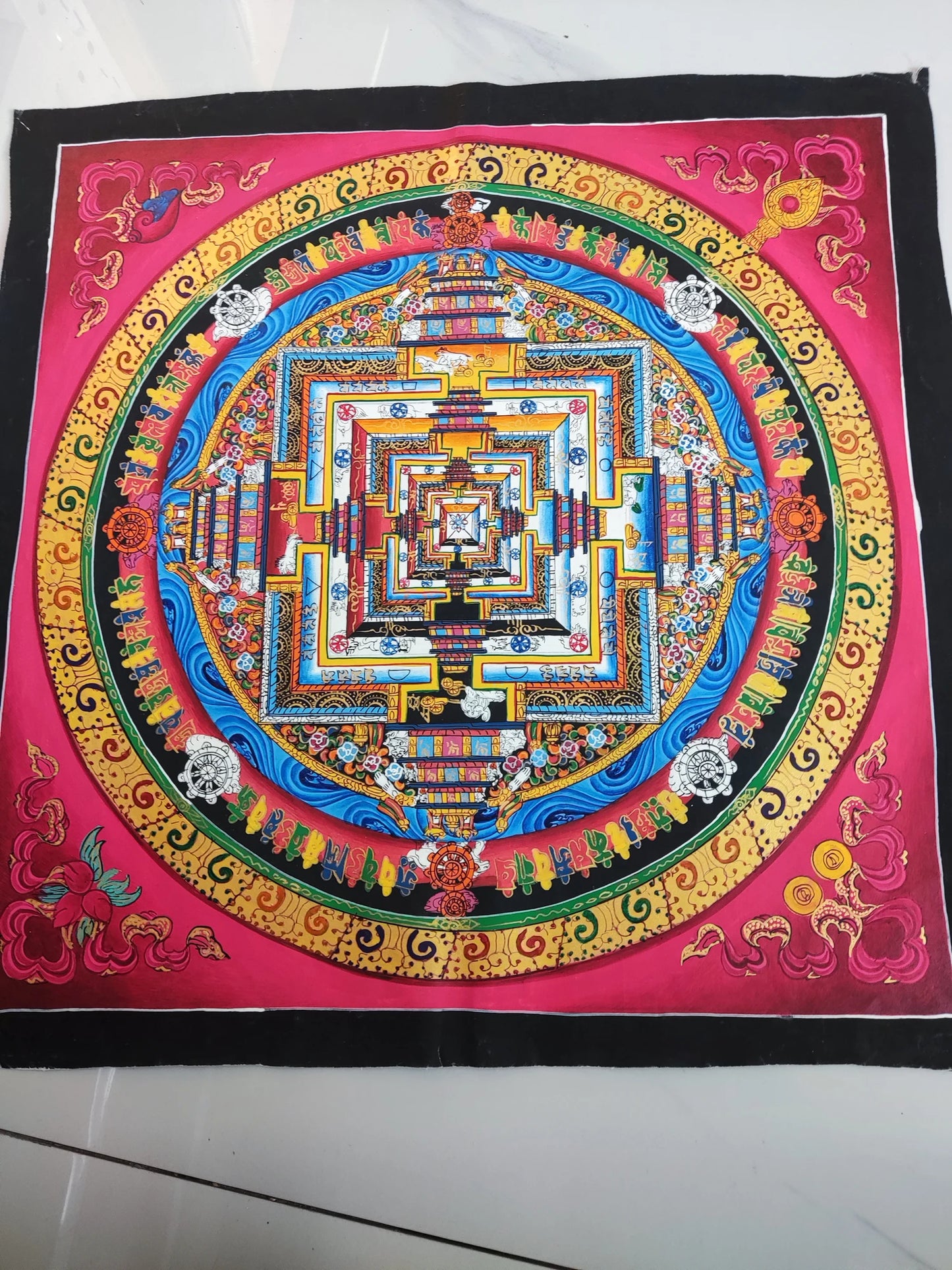 100% Hand painted Mandala wheel altar Enlightenment Thangka Thang-ga painting Buddhism home Hall altar wall Decorative art S4