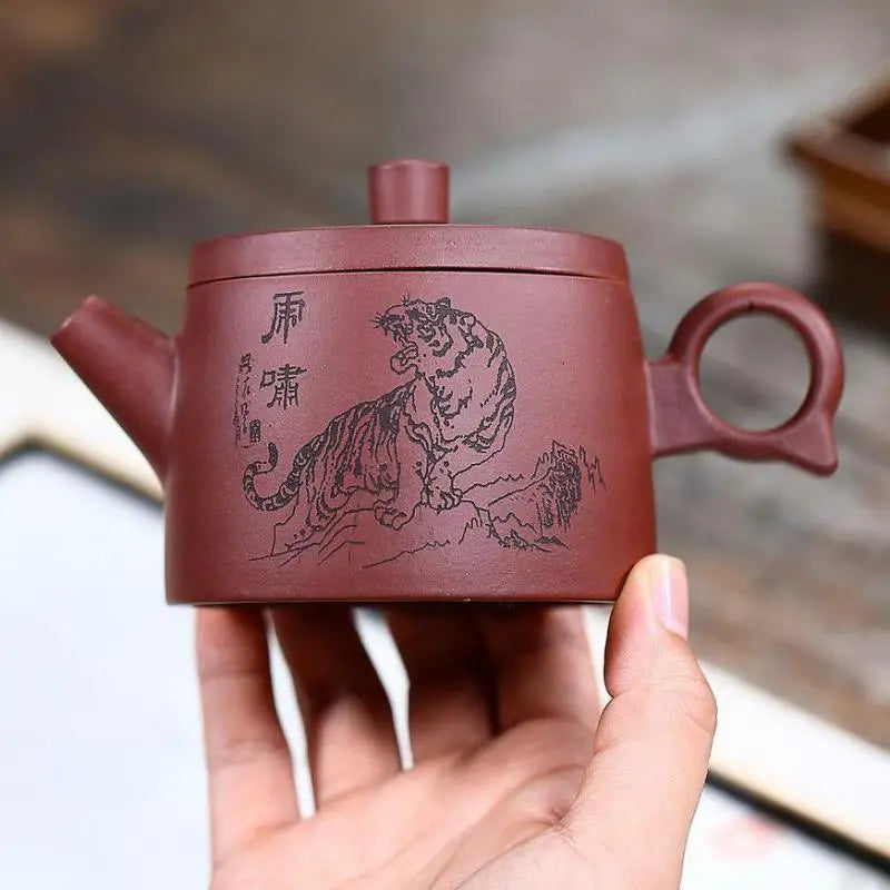 Zisha Teapot Yixing Handmade Pot, Kung-Fu Teaware, Purple Clay Drinkware for Puer Green Black Chinese Tea Roaring Auspicious Pot