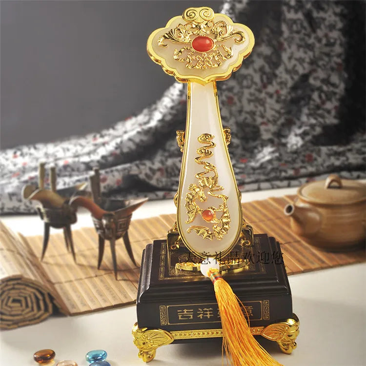 HOT SALE  office home Mascot efficacious Talisman Money Drawing Fortune Golden white JADE RUYI FENG SHUI Sculpture statue