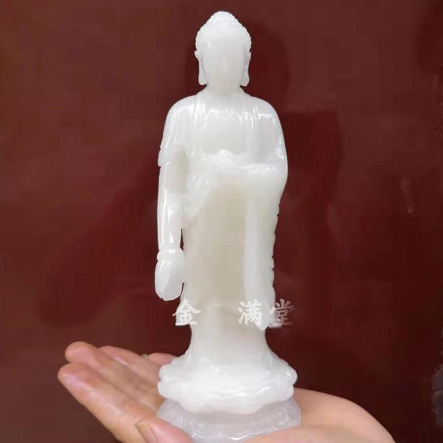 Large Blessing Home family efficacious Talisman good Natural jade Buddha white Jade Buddha hand carving Sculpture statue