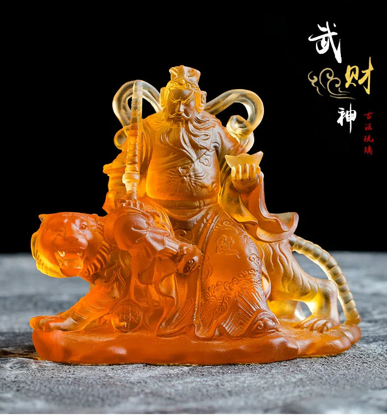 Military God of Wealth Zhao Gongming rides a tiger holds a steel whip and holds a Yuanbao Coloured glaze Buddha statue