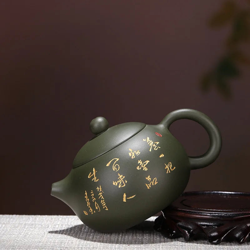 Zisha Teapot Yixing Handmade Pot, Kung-Fu Teaware, Purple Clay Drinkware for Puer Green Black Chinese Tea Green Xishi Carving