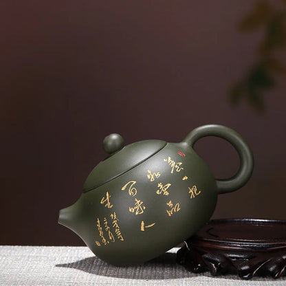 Zisha Teapot Yixing Handmade Pot, Kung-Fu Teaware, Purple Clay Drinkware for Puer Green Black Chinese Tea Green Xishi Carving